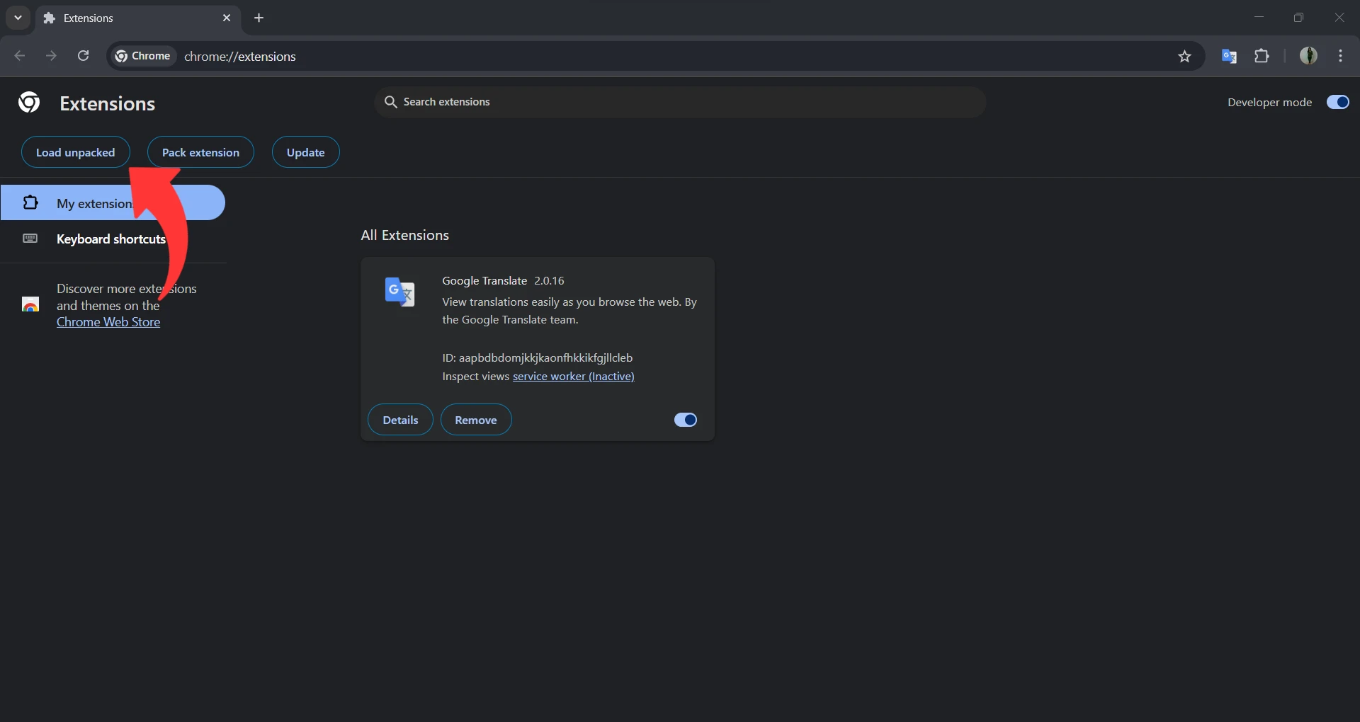 Load unpacked extension